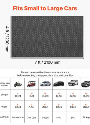 Garage Floor Roll, 4 x 7 ft Garage Flooring Mat, 2.2 mm Thickened PVC Diamond Plate Floor Protector Mat with Double-sided Tape, Non-Slip, Easy to Clean for Warehouse, Gyms, Trailer, Black