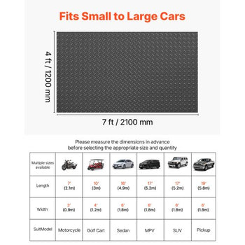 Garage Floor Roll, 4 x 7 ft Garage Flooring Mat, 2.2 mm Thickened PVC Diamond Plate Floor Protector Mat with Double-sided Tape, Non-Slip, Easy to Clean for Warehouse, Gyms, Trailer, Black
