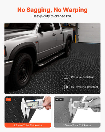 Garage Floor Roll, 4 x 7 ft Garage Flooring Mat, 2.2 mm Thickened PVC Diamond Plate Floor Protector Mat with Double-sided Tape, Non-Slip, Easy to Clean for Warehouse, Gyms, Trailer, Black