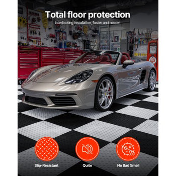 Garage Floor Tiles Interlocking, 16 Pack 20.2 x 20.2 x 0.2 in Interlocking Modular Garage Flooring Tiles, Diamond Plate Slip-Resistant PVC Mats for Workshop,Warehouse,Tool Room, Light Gray