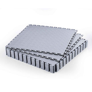 Garage Floor Tiles Interlocking, 16 Pack 20.2 x 20.2 x 0.2 in Interlocking Modular Garage Flooring Tiles, Diamond Plate Slip-Resistant PVC Mats for Workshop,Warehouse,Tool Room, Light Gray