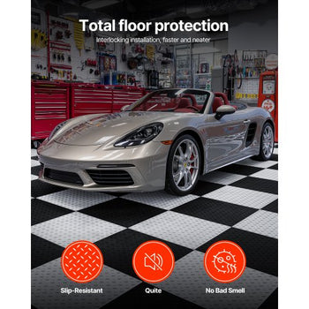 Garage Floor Tiles Interlocking, 16 Pack 20.2 x 20.2 x 0.2 in Interlocking Modular Garage Flooring Tiles, Diamond Plate Slip-Resistant PVC Mats for Workshop,Warehouse,Tool Room, Graphite Gray