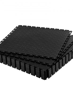Garage Floor Tiles Interlocking, 16 Pack 20.2 x 20.2 x 0.2 in Interlocking Modular Garage Flooring Tiles, Diamond Plate Slip-Resistant PVC Mats for Workshop,Warehouse,Tool Room, Black