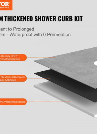 Shower Curb Kit, 60"x48" Shower Pan Kit with 2" PVC Central Flange, Waterproof Membrane, Stainless Steel Grate and Joint Sealant, Shower Pan Slope Sticks Fit for Bathroom