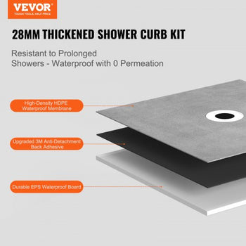 Shower Curb Kit, 60"x48" Shower Pan Kit with 2" PVC Central Flange, Waterproof Membrane, Stainless Steel Grate and Joint Sealant, Shower Pan Slope Sticks Fit for Bathroom