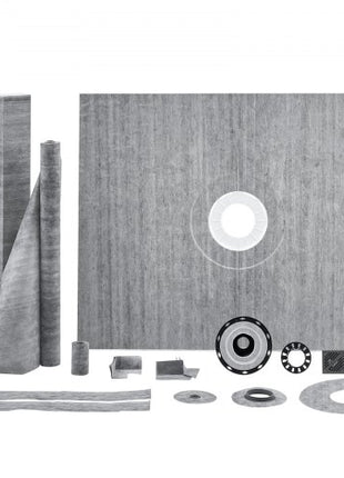 Shower Curb Kit, 60"x48" Shower Pan Kit with 2" PVC Central Flange, Waterproof Membrane, Stainless Steel Grate and Joint Sealant, Shower Pan Slope Sticks Fit for Bathroom
