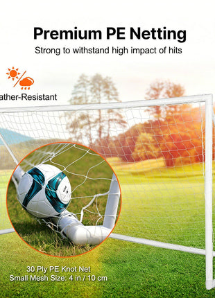 White premium PE netting for soccer goals, 30 ply knot net, weather-resistant, 4-inch mesh size, durable for high impact.