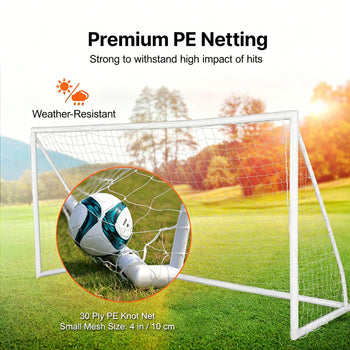 White premium PE netting for soccer goals, 30 ply knot net, weather-resistant, 4-inch mesh size, durable for high impact.