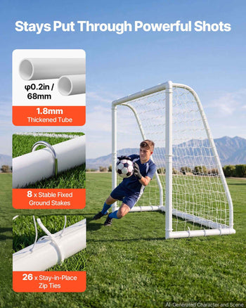 Soccer Goal 8 x 6 FT PVC Soccer Goal for Backyard with PE Net, Portable Weatherproof Set, with High-Strength PE Net, Target, Cones, for Youth Kids & Adults Outdoor Backyard Practice Training