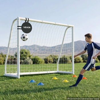 Soccer Goal 8 x 6 FT PVC Soccer Goal for Backyard with PE Net, Portable Weatherproof Set, with High-Strength PE Net, Target, Cones, for Youth Kids & Adults Outdoor Backyard Practice Training