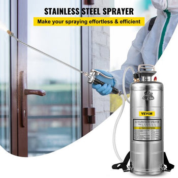 3.5Gal Stainless Steel Sprayer,l Set with 20\" Wand& Handle& 3FT Reinforced Hose, Hand Pump Sprayer with Pressure Gauge&Safety Valve, Adjustable Nozzle Suitable for Gardening& Sanitizing