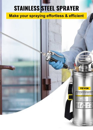 2Gal Stainless Steel Sprayer, Set with 20\" Wand& Handle& 3FT Reinforced Hose, Hand Pump Sprayer with Pressure Gauge&Safety Valve, Adjustable Nozzle Suitable for Gardening and Sanitizing