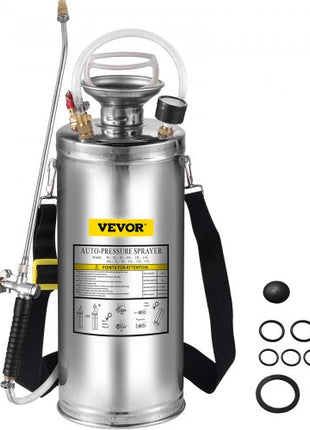 2Gal Stainless Steel Sprayer, Set with 20\" Wand& Handle& 3FT Reinforced Hose, Hand Pump Sprayer with Pressure Gauge&Safety Valve, Adjustable Nozzle Suitable for Gardening and Sanitizing
