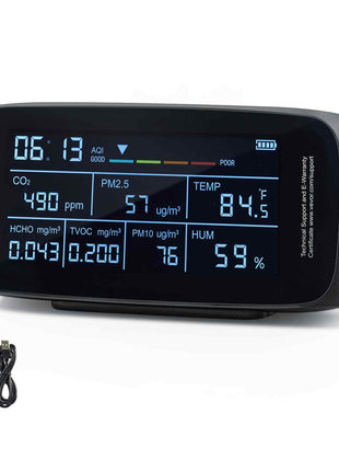 Air Quality Monitor 9-IN-1, CO2, Temperature, Humidity, Formaldehyde TVOC AQI Tester, Professional PM2.5 PM10 PM1.0 Particle Counter for Indoor/Outdoor, Air Quality Meter  w/Alarm Thresholds