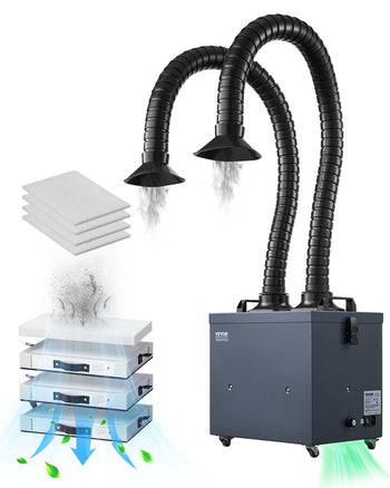 Soldering Fume Extractor with Dual Hoses, 275W Brushless Solder Smoke Absorber with 4-Stage Filters & 10 Speeds, 380m³/h Strong Suction Smoke Purifier for Soldering, Laser Engraving, DIY Welding