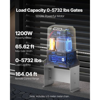 Automatic Gate Opener, 1200W Electric Sliding Gate Opener for Doors up to 65.6ft 5732lbs, Chain Drive Rolling Door Motor with Infrared Sensor & 2 Remote Controls, Driveway Gates Opening System