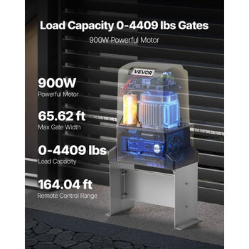 Automatic Gate Opener, 900W Electric Sliding Gate Opener for Doors up to 65.6ft 4409lbs, Chain Drive Rolling Door Motor with Infrared Sensor & 2 Remote Controls, Driveway Gates Opening System