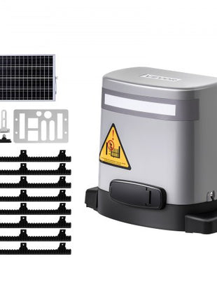 Solar Sliding Gate Opener, 280W Electric Gate Opener for Doors up to 65.6ft 1799lbs, Gear Track Rolling Fence Door Motor with Infrared Sensor & 2 Remote Controls, Driveway Gates Opening System