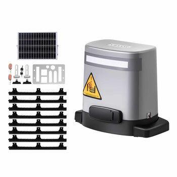 Solar Sliding Gate Opener, 280W Electric Gate Opener for Doors up to 65.6ft 1799lbs, Gear Track Rolling Fence Door Motor with Infrared Sensor & 2 Remote Controls, Driveway Gates Opening System