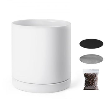 Plant Pot, 12-Inch Large Cylinder Planter with Drainage Holes, Non-Slip Pads & Detachable Saucer, Modern Ceramic Flower Pots, Indoor and Outdoor Tree Planter Pot, Home & Office Decorations