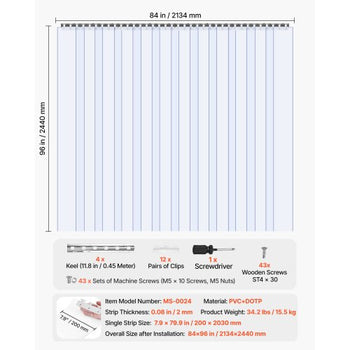 Clear PVC Strip Curtain, 96 in Height x 84 in Width x 0.08 in Thickness, 14 PCS Walk in Freezer Cooler Curtain Strips, Smooth Waterproof Plastic Door Strips for Warehouse, Freezer, Garage Doors