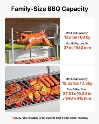 Rotisserie Grill, 38W BBQ Outdoor Pig & Lamb Spit Roaster, Charcoal Spit Roaster with 132 LBS Load Capacity & 7-Level Height, Stainless Steel Electric Rotisserie Grill Kit for Camping Outdoor