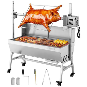 Rotisserie Grill, 38W BBQ Outdoor Pig & Lamb Spit Roaster, Charcoal Spit Roaster with 132 LBS Load Capacity & 7-Level Height, Stainless Steel Electric Rotisserie Grill Kit for Camping Outdoor
