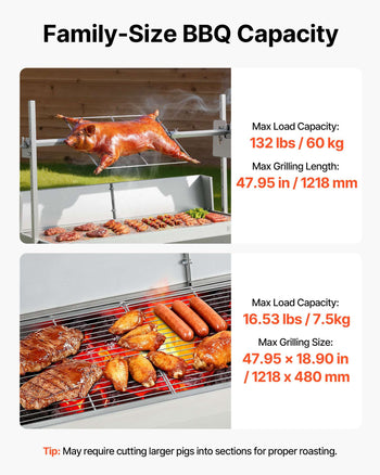 Rotisserie Grill, 38W BBQ Outdoor Pig & Lamb Spit Roaster, Charcoal Spit Roaster with 132 LBS Capacity, Wheels & 4-Level Height, Stainless Steel Electric Rotisserie Grill Kit for Camping Outdoor