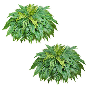 Artificial Ferns, 45 Inch Fake Boston Fern Bush Plant with 63 Fronds, Faux Greenery for Indoor/Outdoor Decor, Silk & LDPE, Suitable for Home Porch Garden Office Living Room Planter, Set of 2