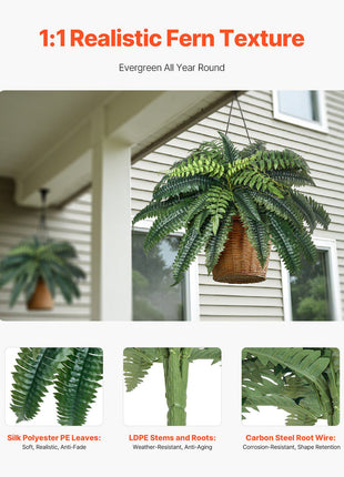 Artificial Ferns 2 Pcs, Natural Spread Diameter 35-39 Inch, Large Hanging Artificial Boston Ferns, Fake Plant Wall Decor with 35 Branches, Faux Fern for Home and Office (Flowerpot Unincluded)