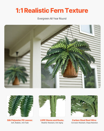 Artificial Ferns 2 Pcs, Natural Spread Diameter 35-39 Inch, Large Hanging Artificial Boston Ferns, Fake Plant Wall Decor with 35 Branches, Faux Fern for Home and Office (Flowerpot Unincluded)