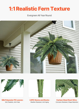 Artificial Ferns 2 Pcs, Natural Spread Diameter 31-34 Inch, Large Hanging Artificial Boston Ferns, Fake Plant Wall Decor with 30 Branches, Faux Fern for Home and Office (Flowerpot Unincluded)