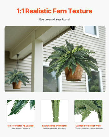Artificial Ferns 2 Pcs, Natural Spread Diameter 31-34 Inch, Large Hanging Artificial Boston Ferns, Fake Plant Wall Decor with 30 Branches, Faux Fern for Home and Office (Flowerpot Unincluded)