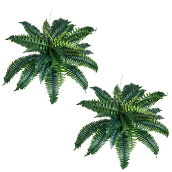 Artificial Ferns 2 Pcs, Natural Spread Diameter 31-34 Inch, Large Hanging Artificial Boston Ferns, Fake Plant Wall Decor with 30 Branches, Faux Fern for Home and Office (Flowerpot Unincluded)