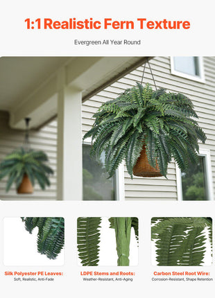 Artificial Ferns, Natural Spread Diameter 43-47 Inch, Large Hanging Artificial Boston Ferns, Fake Plant Wall Decor with 88 Branches, Faux Fern for Home Office and Outdoor (Flowerpot Unincluded)