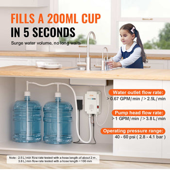 Bottled Water Dispenser Pump System, 2x5 Gallon Dispensing System, Automatic Electric Water Dispenser, Double-Pipe Water Jug Pump, Compatible Use with Coffee/Tea Machine, Refrigerator, Ice Maker