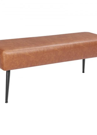 Leather Bedroom Bench, PU Leather Bench with Metal Legs and with Stitching for Entryway, Upholstered Shoe Bench Seat, Modern End of the Bed Benches for Living Room, Dining Room, Hallway, Brown