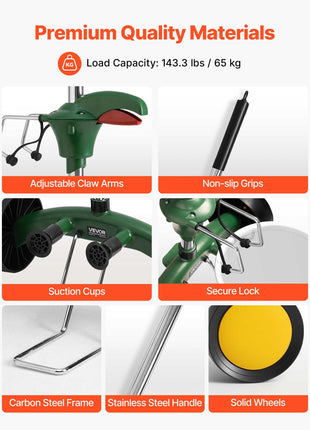 Garden Pot Mover, Heavy Duty Plant Dolly Cart with Adjustable Grabbing Arm, Max 143 LBS Weight Capacity, Potted Plant Mover Dolly with Suction Cup and Secure Lock, Fits for Indoor & Outdoor Use