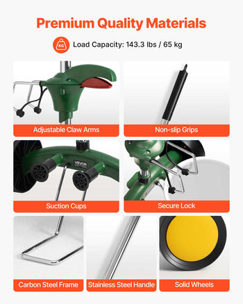 Garden Pot Mover, Heavy Duty Plant Dolly Cart with Adjustable Grabbing Arm, Max 143 LBS Weight Capacity, Potted Plant Mover Dolly with Suction Cup and Secure Lock, Fits for Indoor & Outdoor Use