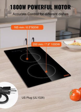 Built in Electric Stove Top, 20 x 11.6 inch 2 Burners, 240V Glass Radiant Cooktop with Sensor Touch Control, Timer & Child Lock Included, 9 Power Levels for Simmer Steam Slow Cook Fry