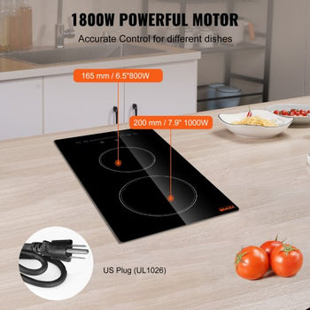 Built in Electric Stove Top, 20 x 11.6 inch 2 Burners, 240V Glass Radiant Cooktop with Sensor Touch Control, Timer & Child Lock Included, 9 Power Levels for Simmer Steam Slow Cook Fry