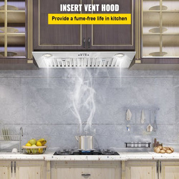 Insert Range Hood, 800CFM 3-Speed, 30 Inch Stainless Steel Built-in Kitchen Vent with Push Button Control LED Lights Baffle Filters, Ducted/Ductless Convertible, ETL Listed