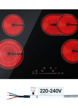 Built in Electric Stove Top, 30.3 x 20.5 inch 4 Burners, 240V Glass Radiant Cooktop with Sensor Touch Control, Timer & Child Lock Included, 9 Power Levels for Simmer Steam Slow Cook Fry