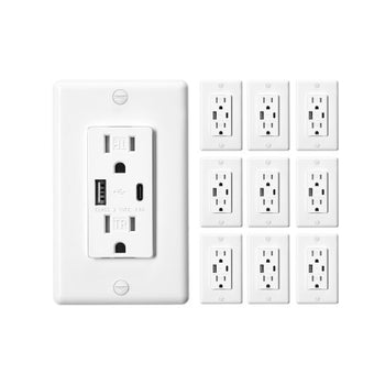 USB Wall Outlet, 24 W 15A Tamper Resistant Electrical Outlet with 1 Type C & 1 Type A Ports, 2 Three-prong AC Outlets, Screwless Wall Plate Included, Charging for Multiple Devices, White