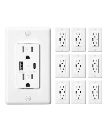 USB Wall Outlet, 24 W 15A Tamper Resistant Electrical Outlet with 1 Type C & 1 Type A Ports, 2 Three-prong AC Outlets, Screwless Wall Plate Included, Charging for Multiple Devices, White