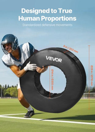 Football Tackle Wheel, Football Tackling Dummy, Waterproof PVC and High-Density Sponge Tackle Ring, Dummies Training Equipment with Straps, for Blocking, Hitting Drills and Practice, Black, 1PCS