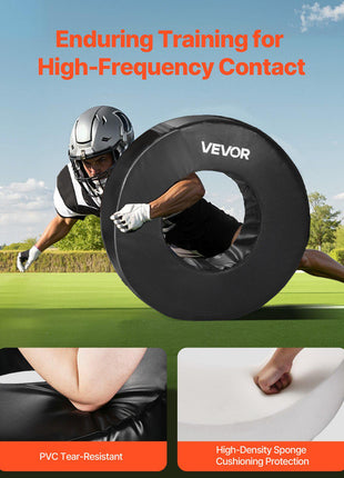 Football Tackle Wheel, Football Tackling Dummy, Waterproof PVC and High-Density Sponge Tackle Ring, Dummies Training Equipment with Straps, for Blocking, Hitting Drills and Practice, Black, 1PCS