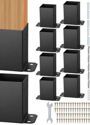 4x4 Post Base 10 Pcs, Inner Size 3.6"x3.6" Post Base Brackets, Heavy Duty Powder-Coated Post Anchor Matte Black Wood Post Brackets for Pavilion Deck Railing Support Deck Base Plate