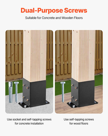4x4 Post Base 10 Pcs, Inner Size 3.6x3.6 inch / 91.44x91.44 mm Post Brackets, Heavy Duty Carbon Steel Decking Posts, Wood Posts Brackets for Pavilion Deck Railing Support Deck Base Plate, Black
