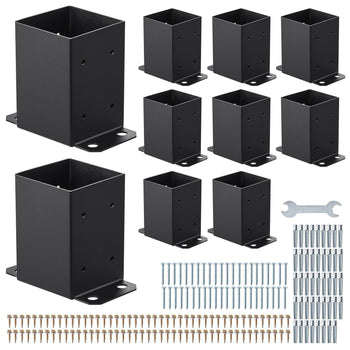 4x4 Post Base 10 Pcs, Inner Size 3.6x3.6 inch / 91.44x91.44 mm Post Brackets, Heavy Duty Carbon Steel Decking Posts, Wood Posts Brackets for Pavilion Deck Railing Support Deck Base Plate, Black